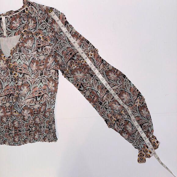 Anthropologie Ruffle Surplice Blouse Open Top Smocked Waist Floral Paisley Pt M - Picture 11 of 16